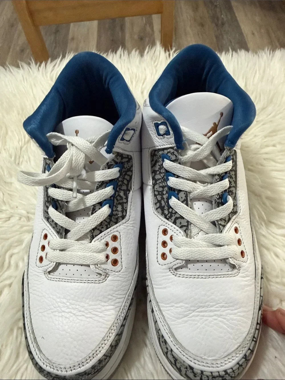 Jordan Air 3 Retro Washington Wizard Kids White & Blue Retro Sneakers Size 6.5Y